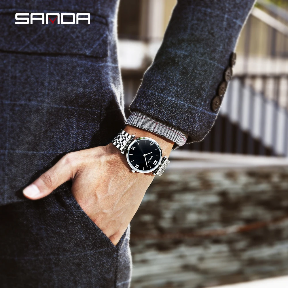 

SANDA Fashion Mens Watches Top Brand Luxury Quartz Watch Men Casual Slim Mesh Steel Waterproof Sport Watch Relogio Masculino