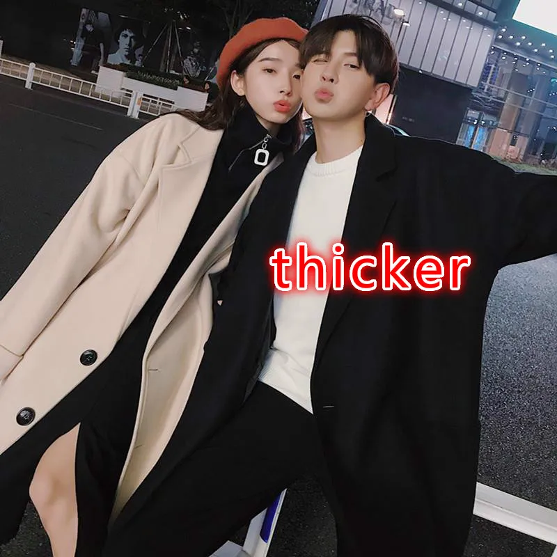 

Blends Coat Couples Men Woolen Mid-long Winter Thicker Solid Mens Overcoat All-match Loose Chic Harajuku Casual Korean Style New
