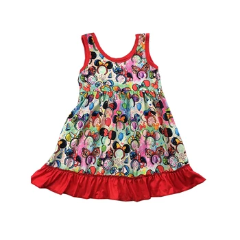 

boutique Girls summer sleeveless dress cartoon mouse pattern red large skirt dress