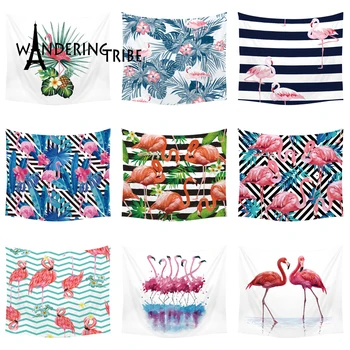 

Pink Flamingo Tapestry Fabric Tropical Fruit Plant Artificial Green Leaves Garden Flower Wall Hanging Decorations Beach Towel