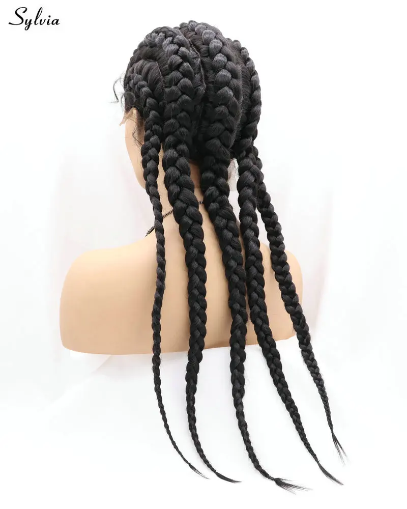 Sylvia 5 Braided Wigs With Baby Hair Natural Black Heat Resistant Synthetic Lace Front for Women Cosplay Drag Queen | Шиньоны и парики