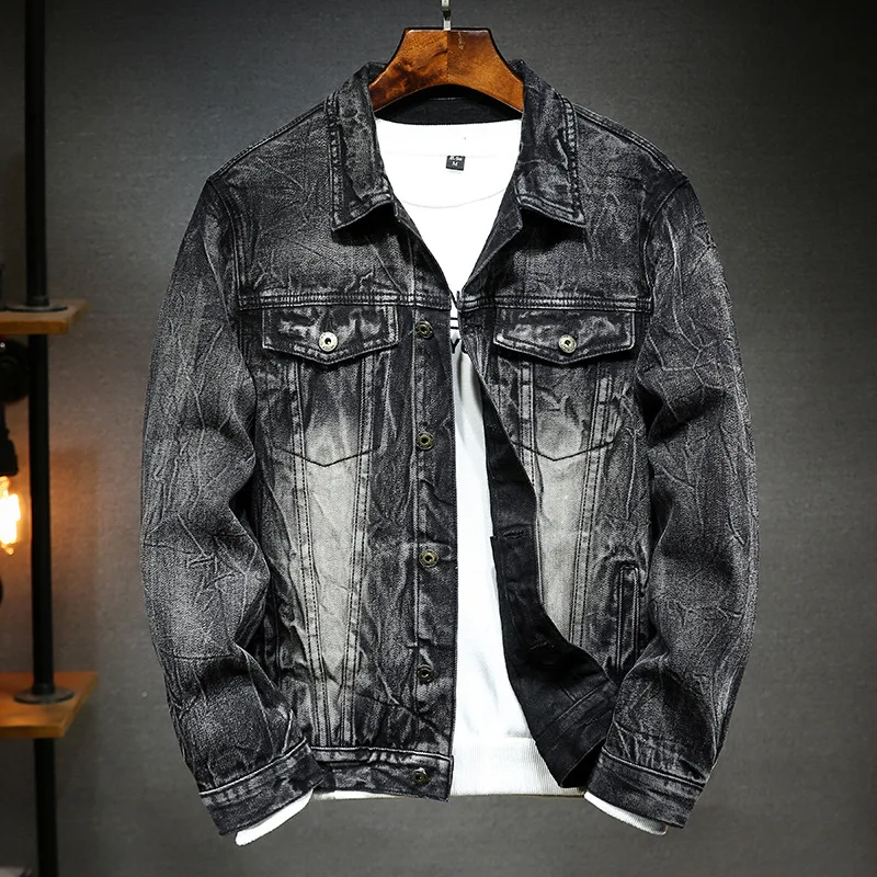Новинка, Kot Ceket, черная, серая, Chaqueta, vaqueta, Hombre, Повседневная джинсовая куртка, Мужская, с отворотом, модная, облегающая, Kurtka, джинсовая куртка, мужское пальто