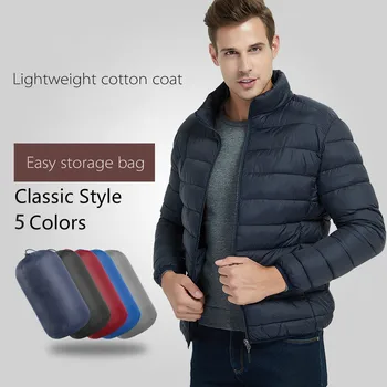 

Slim Stand Collar Mens Cotton Jacket Oversized Boys Coat Light Thin Winter Parka Dark Blue Fluffy Warm High Quality Coat Male