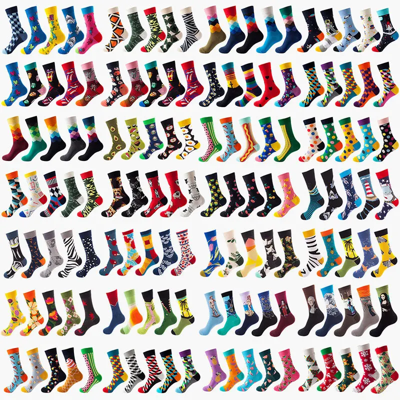 5Pairs/Lot Cotton Happy Socks Men's Art Sock Long Colorful Funny Men  Calcetines Hombre Divertidos Summer Man Combed Fashions