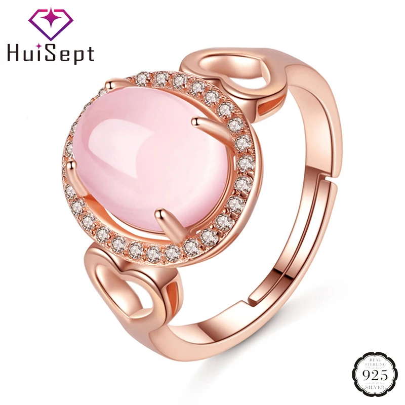 HuiSept 925 Silver Ring 8*10mm Oval Shape Rose Quartz Gemstone Zircon Rose Gold Resizable Jewelry Rings for Women Wedding Party HuiSept 925 Silver Ring 8*10mm Oval Shape Rose Quartz Gemstone Zircon Rose Gold Resizable Jewelry Rings for Women Wedding Party