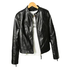 Aliexpress - Pu Leather Women’s Jacket Short Spring and Autumn European and American Stand-up Collar Zipper Slim Fashion Motorcycle Suit W44