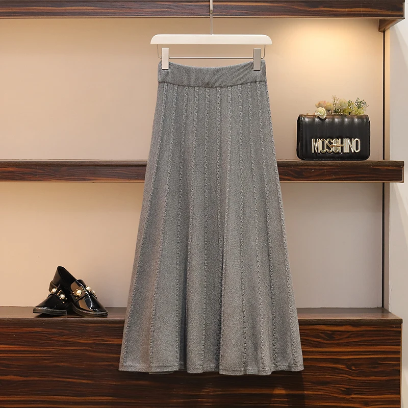 Gray 4xl, хорошее качество, большие размеры, винтажные женские, весна, осень, зима, корейский трикотаж, высокая талия, свободные длинные юбки, женские, K0170 - Цвет: Gray