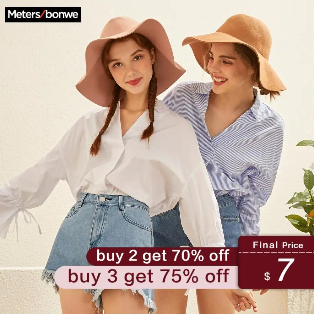 

Metersbonwe Long-Sleeved Blouses For Women'S Spring And Autumn Belted Shirts Sweet Girl's Blouse