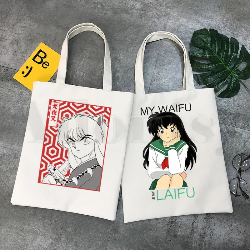 

Japanese Anime Inuyasha Sesshoumaru Graphic Hipster Cartoon Print Shopping Bags Girls Fashion Casual Pacakge Hand Bag