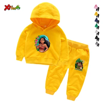 

girls hooded set clothes New Autumn Cartoon Moana Boys Cartoon Casual Sports T-shirt Pants 2pcs/Set Kids Clothes Suit Tracksuits