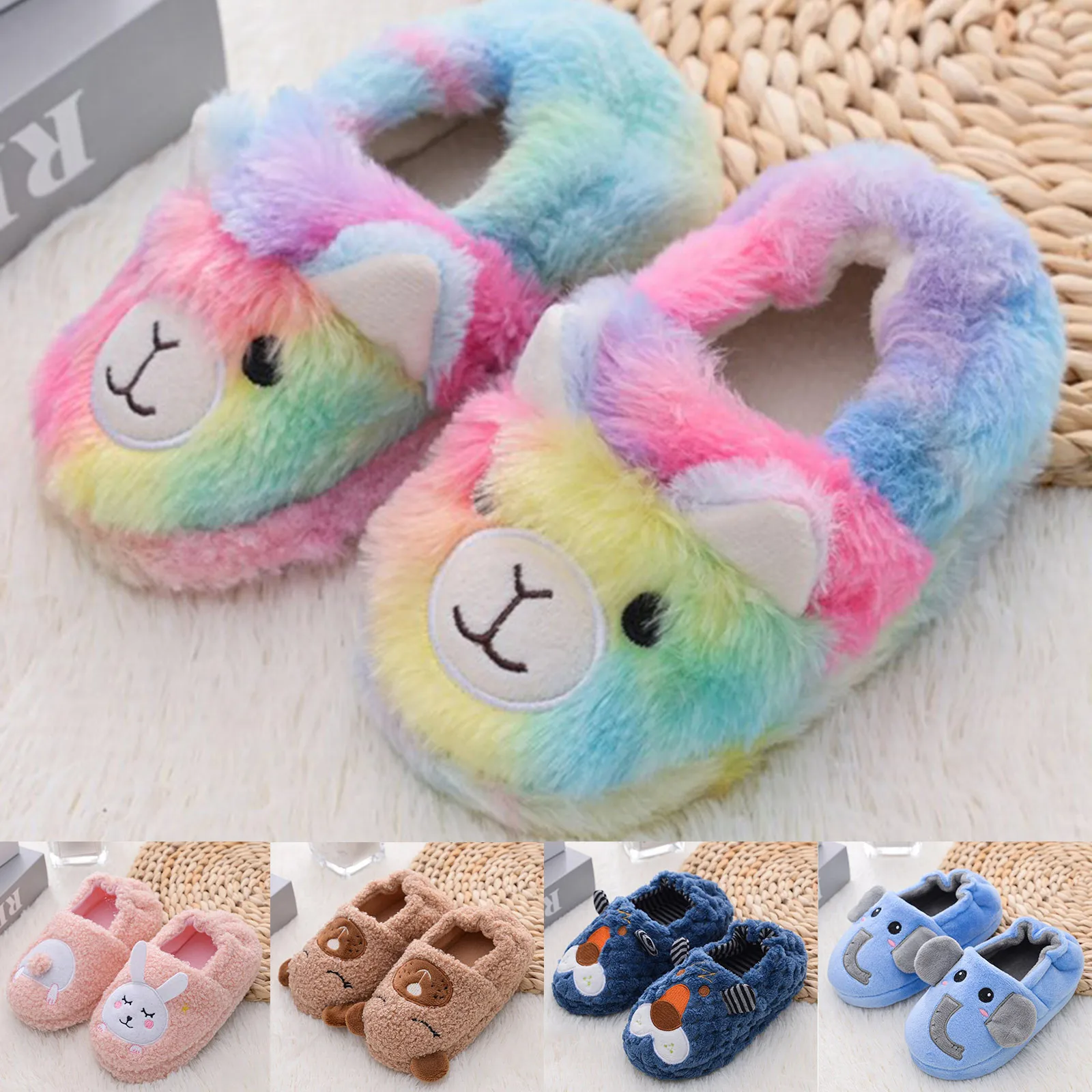 

2.5-9Years Toddler Infant Kids Baby Warm Shoes Boys Girls Cartoon Soft-Soled Slippers имние епле Сабо Rainbow puppy print M5