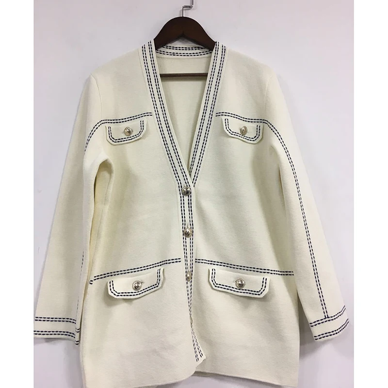

HIGH STREET 2020 Stylish Designer Jacket Women's Classic Contrast Topstitching Knit Jacket