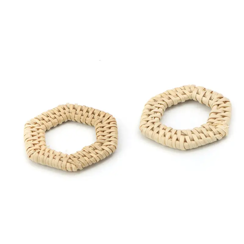 

2 PCS Rattan Connectors For Earrings Accessories Hexagon Round Drop Natural Woven Handmade For DIY Jewelry Making 4cm x 3.8cm