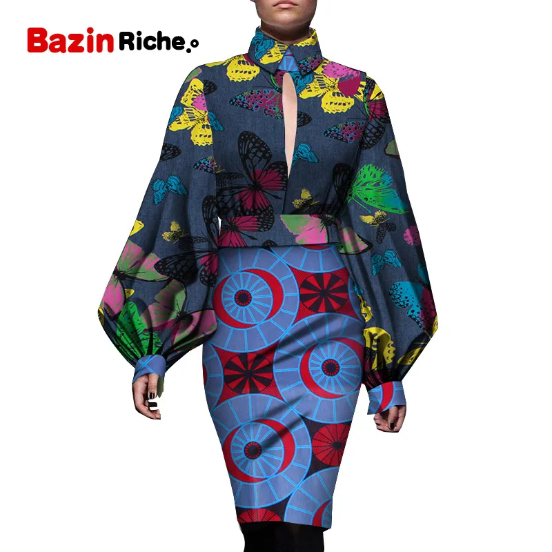 Весенне-осенние африканские платья для женщин, Свободный Топ с длинным рукавом и принтом+ вечерние платья-карандаш длиной до колен, одежда WY5088 - Цвет: 20