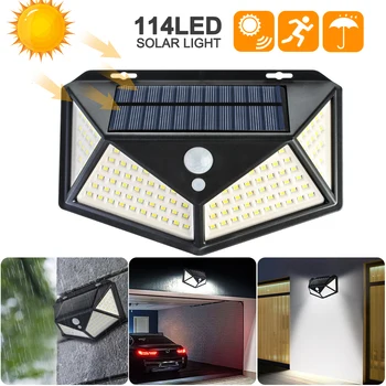 

100/114 LED Four-Sided Solar Power Light 3 Modes 270 Degree Angle Motion Sensor Lamp Outdoor Waterproof Yard Garden Lamps