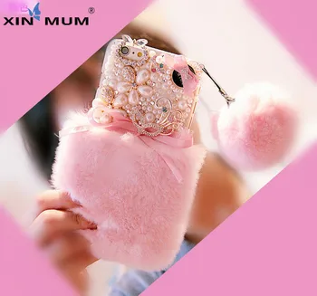 

Bling Diamond Pearl Case For iPhone 11 Pro MAX 5 5S 6 6S 7 8 Plus XR XS Max X Luxury Fluffy Winter Warm Rabbit Hair Case
