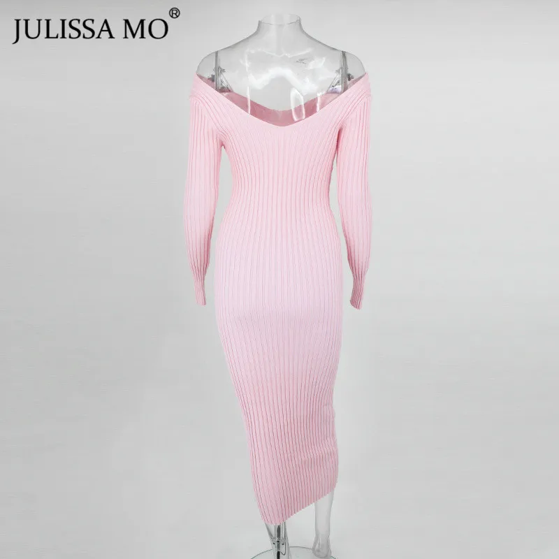 JULISSA MO, элегантное вязаное платье-свитер, женские осенние сексуальные платья бодикон с открытыми плечами,, зимние эластичные длинные вечерние платья