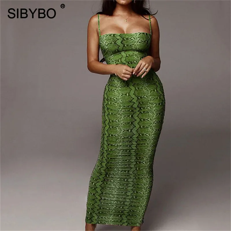 As Shown SIBYBO, змеиная кожа, Леопардовый принт, сексуальное длинное платье без бретелек на тонких бретелях, осеннее платье, женские прямые вечерние платья с открытой спиной - Цвет: As Shown