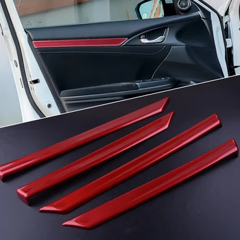 

beler 4pcs Red Car Interior Door Panal Armrest Cover Trim Strip Mouldings Styling ABS fit for Honda Civic 2016 2017 2018 2019