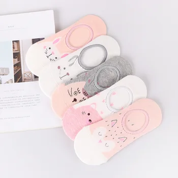 

5 Pairs/Lot Summer New Pink Cartoon Rabbit Boat Socks Women Korean Cute Sweet Socks Slippers Happy Funny Girl Cotton Socks Gifts