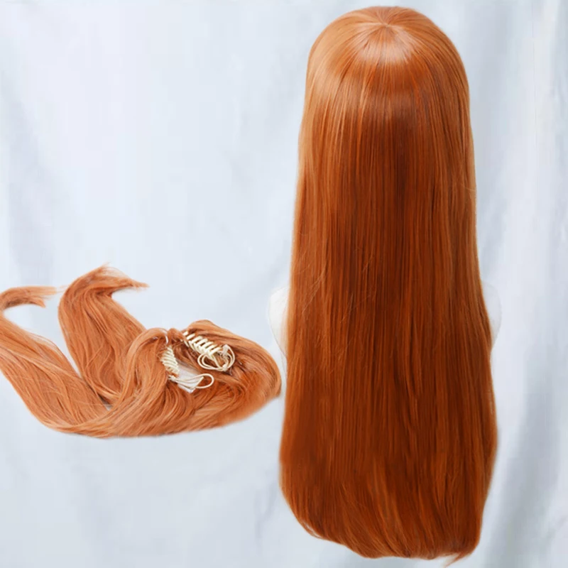 EVA Asuka Langley Soryu Wig Long Orange Heat Resistant Synthetic Hair Cosplay Wig With 2 Ponytail Clips Wigs + Red Hairpins ladies halloween costumes