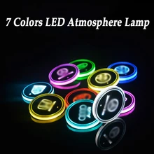 2 шт. светодиодный светильник с логотипом автомобиля s для Audi BMW Ford Toyota Honda 7 цветов атмосферный светильник светодиодный коврик лампы для бутылок зарядка через usb