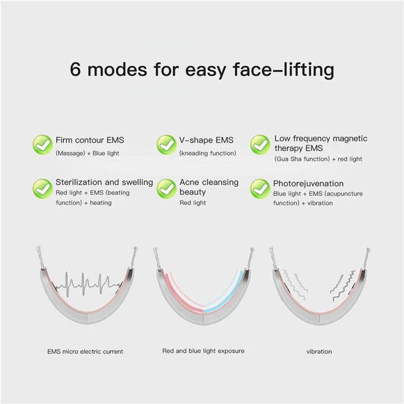 CkeyiN Chin V Line Up Lift Belt Machine Blue LED Photon Therapy Face Lifting Slimming Vibration Massager Double Chin Reducer 48