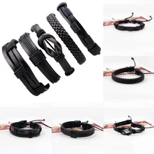 Rinhoo 6 шт. набор винтажные мужские кожаные браслеты регулируемые кожаные плетеные браслеты с веревкой классический браслет ручной работы мужские ювелирные изделия