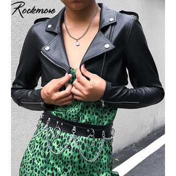 

Rockmore Punk Style Bomber Leather Gothic Jackets Women Autumn PU Leather Turn-down Collor Crop Coats Long Sleeve Outwear Jacket
