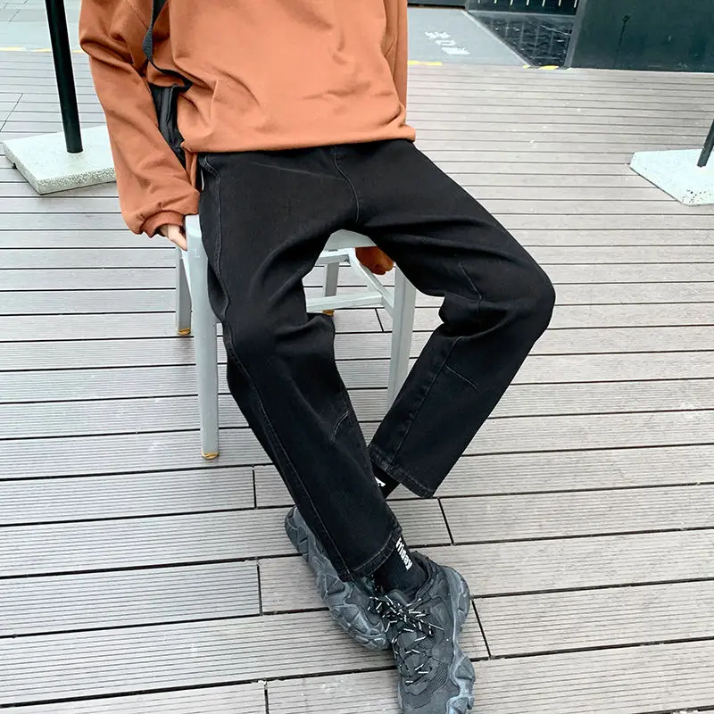 

2020 Autumn New Youth Popular Solid Color Hong Kong Style Three-dimensional Cropped Jeans Fashion Casual Straight-leg Pants