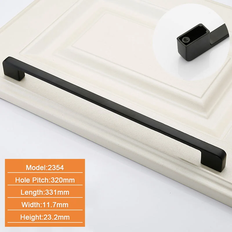 Black 320mm Сплав цинка ручки шкафа ящика Мебельная фурнитура Дверные ручки тянет 96/128/192/320 мм расстояние между отверстиями Кухня тянет - Цвет: Black 320mm