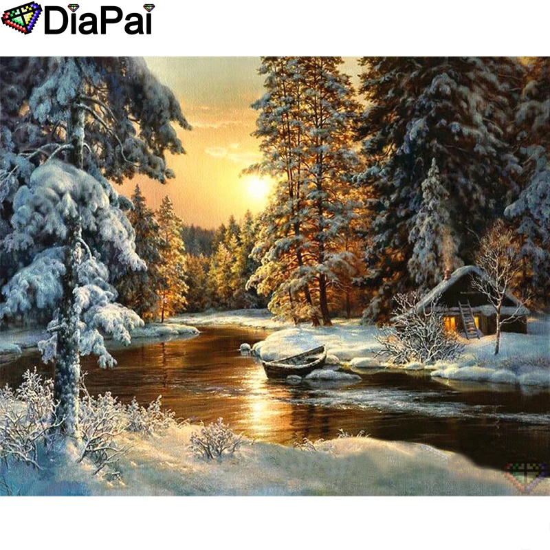 

DIAPAI 5D Diamond Pattern Rhinestone Needlework Diy Diamond Painting Cross Stitch "Tree Dusk scenery"Diamond Embroidery A27584