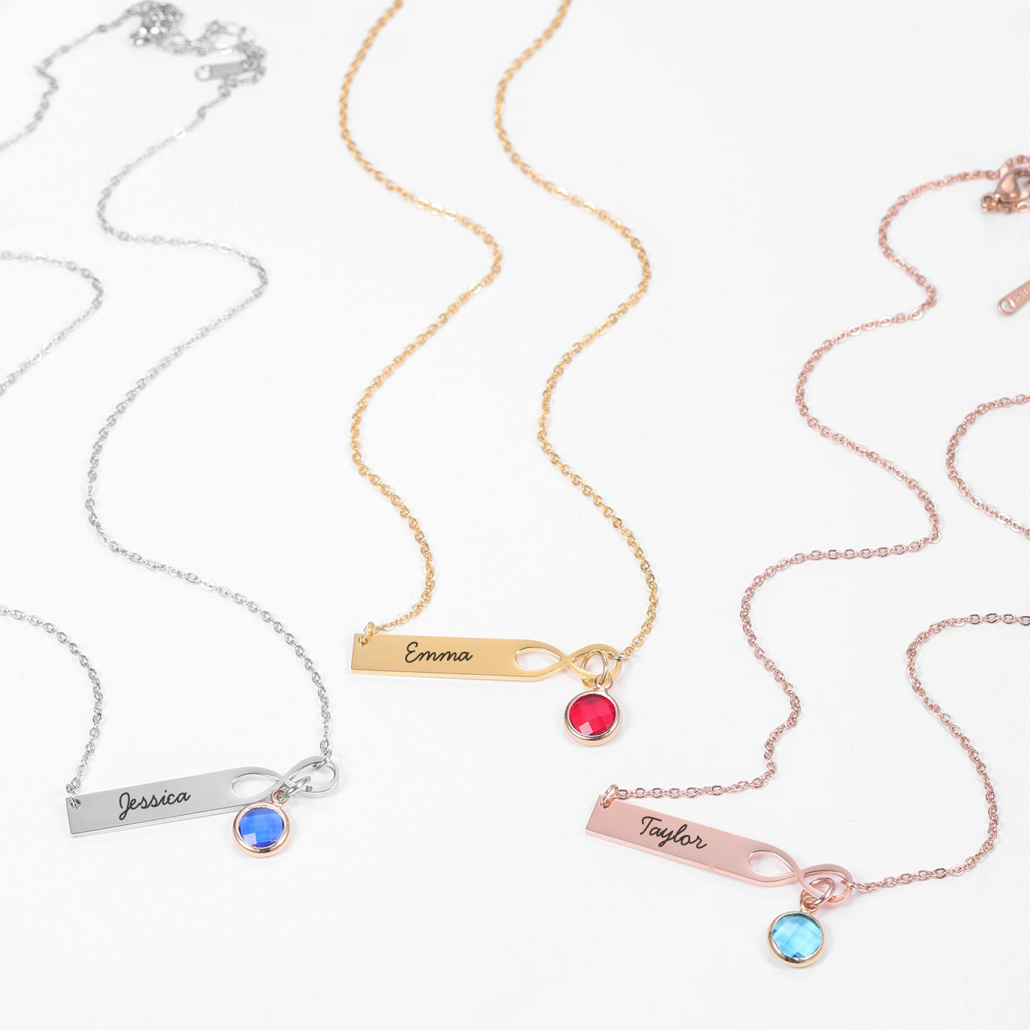 

Ожерелье из нержавеющей стали с гравировкой кулона на заказ именная табличка бесконечная петля ожерелье с камнем рождения персонализированный подарок дропшиппинг