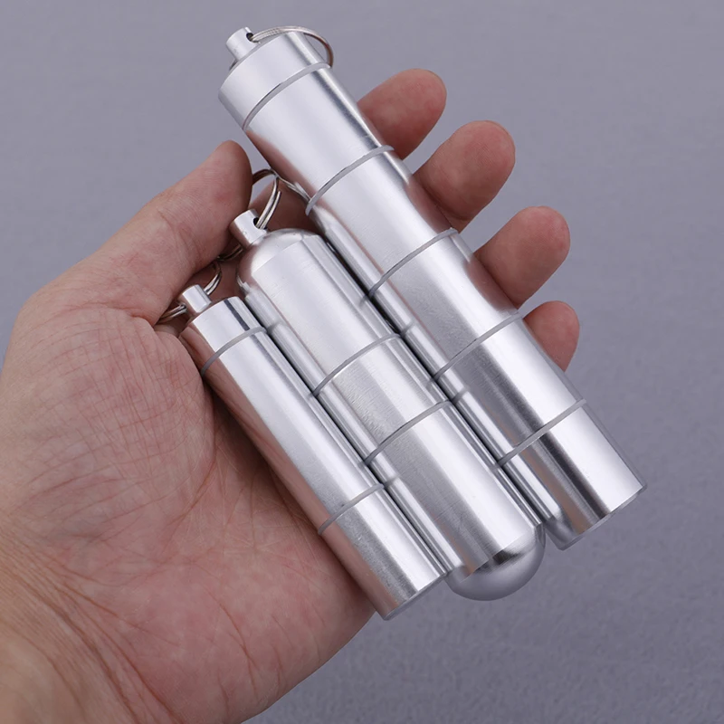 Pill Box Capsule Shape Aluminum Pill Case Keychain Outdoor Pocket Pill Holder Container Delicate Medicine Box