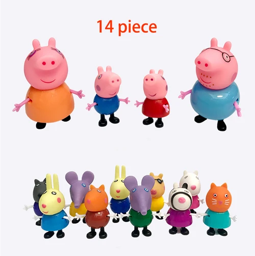 14 PCS Свинка Пеппа, Джордж, мягкая голова, кукла, экшн-игрушка, фигурки с классом, сад, дом, автомобиль, кино, сцена, игра, детские развивающие игрушки - Цвет: 14 PCS