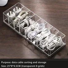 

Storage Cable Management Box Hub Organizer Box Desktop Data Cable Headphone Headphone Cable With Lid Plastic 8 Grid Storage Box
