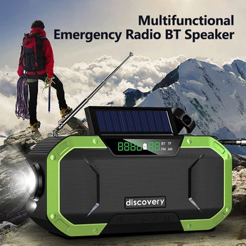 BT FM/AM Radio Portable IPX6 Waterproof Hand Crank Solar Multifunction Emergency Bluetooth Speaker Support SOS