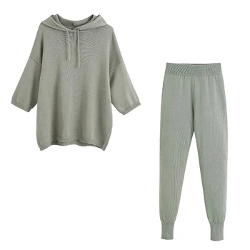 

New Women Autumn Winter two piece set knitted sweater pullover & knit trousers elastic waist jogging ensemble femme 2 pieces