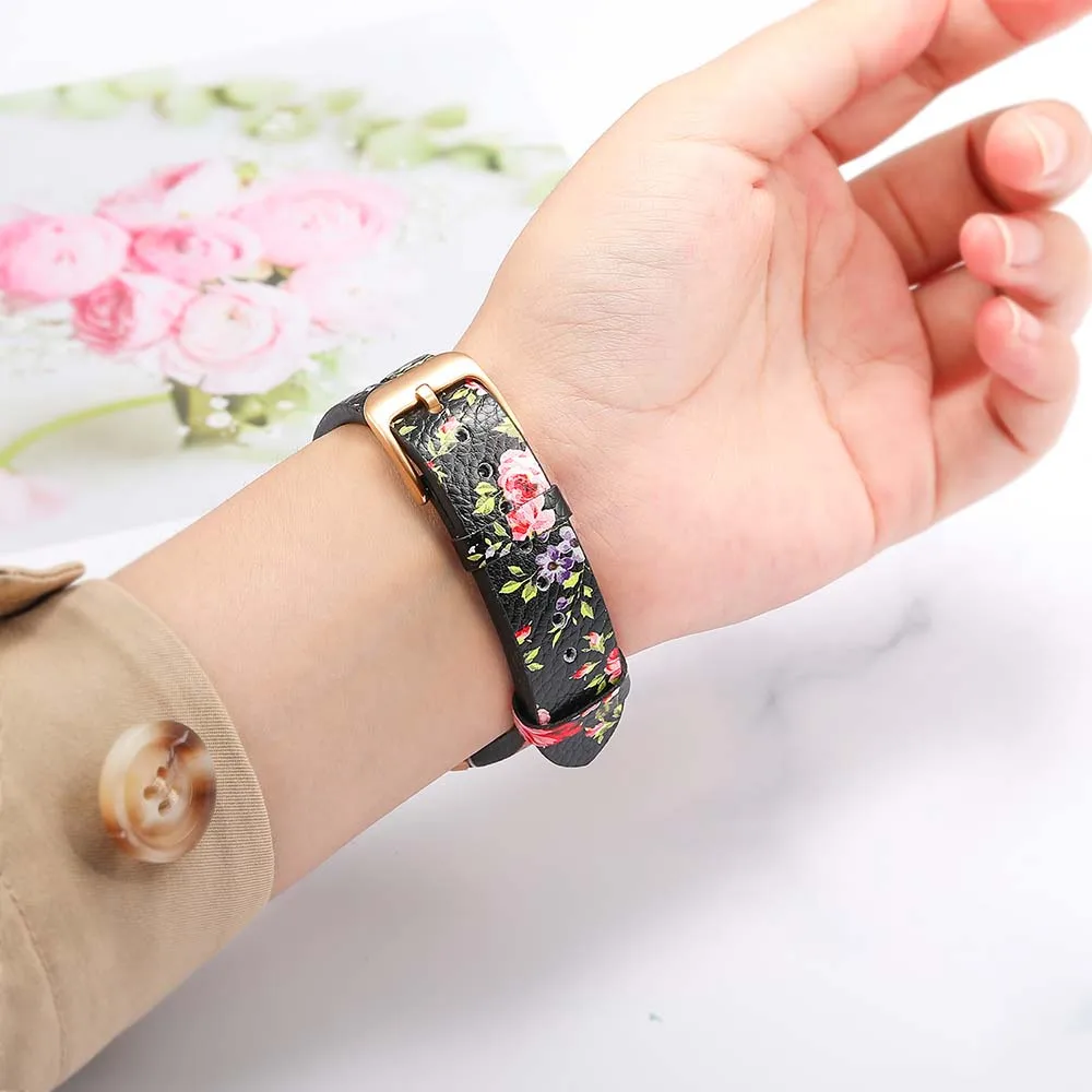 Цветочный ремешок из натуральной кожи для samsung Galaxy Watch Active/Active 2 40 мм 44 мм женский ремешок из розового золота Стальной ремешок с пряжкой