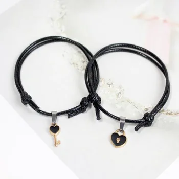 

2Pcs Couple Bracelet New Arrival Alloy Key Heart Lock Charm Bracelet Handmade Jewelry Rope Bracelet Lovers Gifts for Women