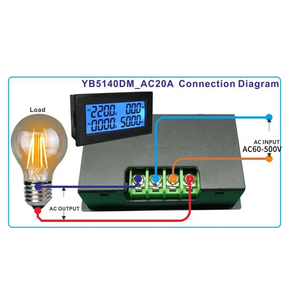 110V 220V 380V Three-Phase AC Ammeter Multifunctional Digital Display Power Frequency Tester AC60-500V 20A Split Type Sale