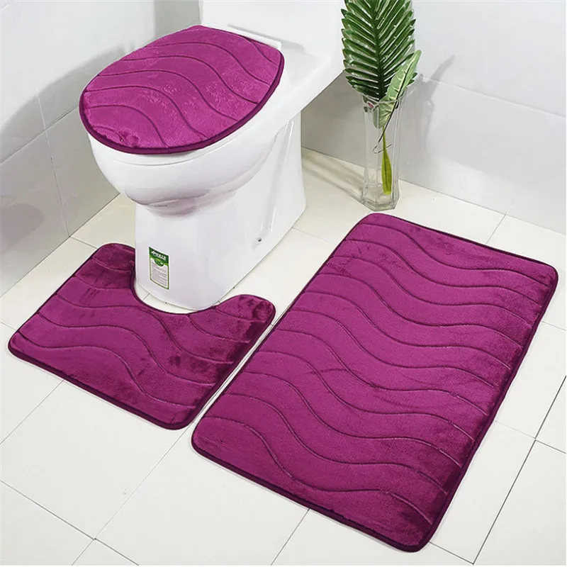 

3Pcs/set Bathroom Mat Set Flannel Anti-Slip Kitchen Bath Mat Carpet Bathroom Toliet mat Rug Washable Tapete Banheiro