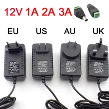 AC DC 어댑터 전원 공급 장치, EU 영국 호주 미국 플러그, 5.5x2.5mm 벽 충전기, DC 남성 여성 LED 스트립 조명용, 12V, 1A, 2A, 3A, 2000ma, 3000MA