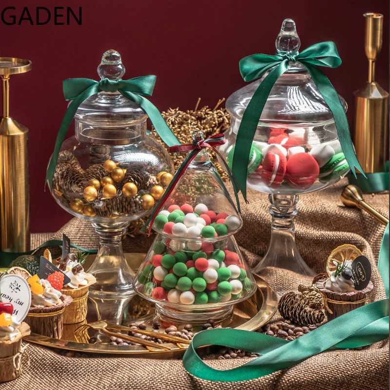 Glass Candy Jar With Lid Transparent Christmas Tree Sugar Bowl Holiday