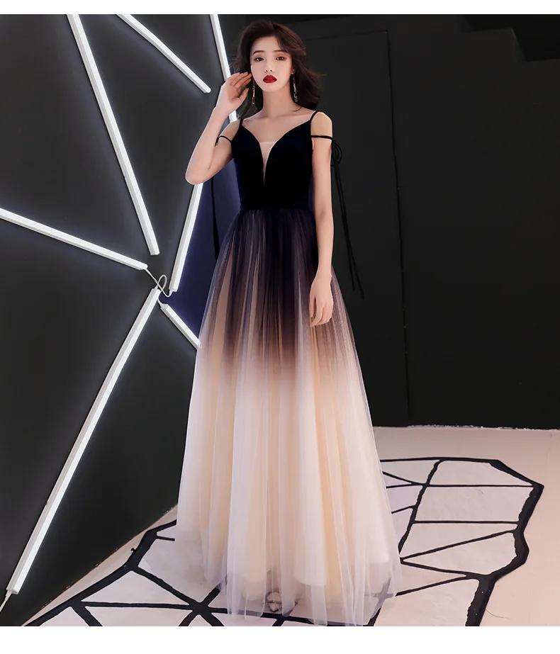 Градиентное Тюлевое платье с v-образным вырезом без бретелек, длинное Сетчатое платье для торжественных случаев, сексуальное банкетное вечернее платье для женщин