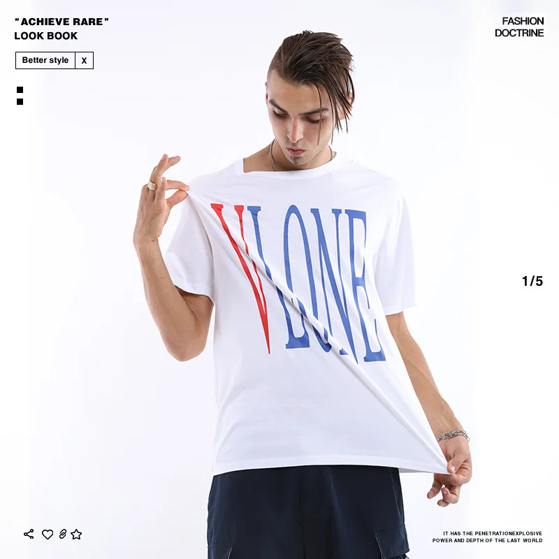 

VlongLife2019 Europe And America Popular Brand Spring And Summer New Style Men'S Wear V Printed Men And Women Loose-Fit Crew Nec