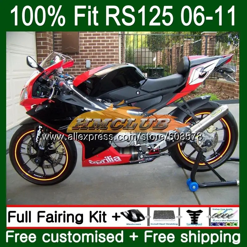 Инъекции для Aprilia RS-125 2006 2007 2008 2009 2010 2011 40CL. 14 RS 125 RS4 RSV125 RS125 06 07 08 09 10 11 обтекатель черный, красный