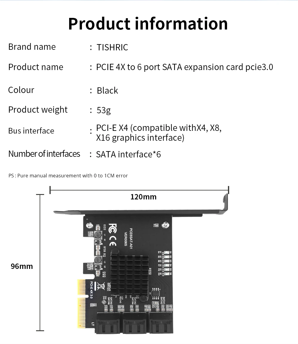 TISHRIC PCI-E SATA Controller Expansion Card - 6/8/10 Ports, ASM1166, PCI SATA3.0 Adapter Description Image.This Product Can Be Found With The Tag Names Adapter, Asm1166 6 ports, Asm1166 sata controller, Expansion card, Pci sata ide controller card