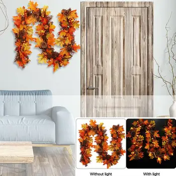 

Autumn Pumpkin Door Lintel Decor Halloween PVC Pine Rattan Door Maple Hanging Decoration Cone Thanksgiving Leaf Window P8A9