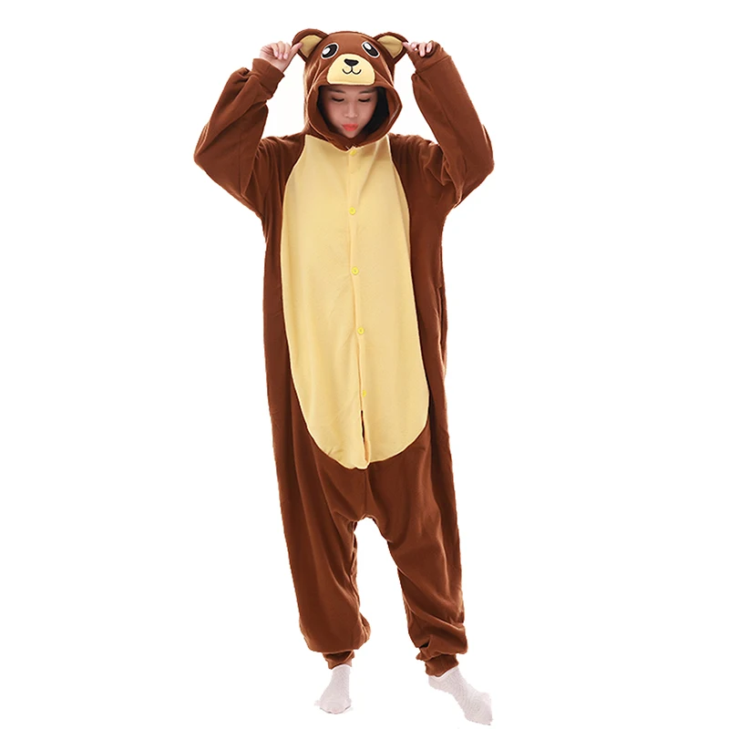 Пижама в виде коричневого медведя для взрослых домашняя одежда женские и мужские